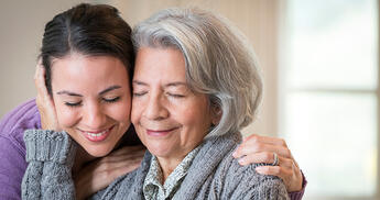 Senior Woman Holding Daughter´s Face to Hers