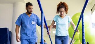 A woman does physical therapy.